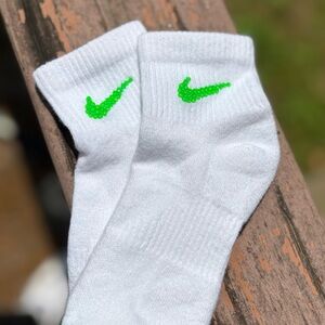 Nike Ankle Socks with Neon Green Rhinestones